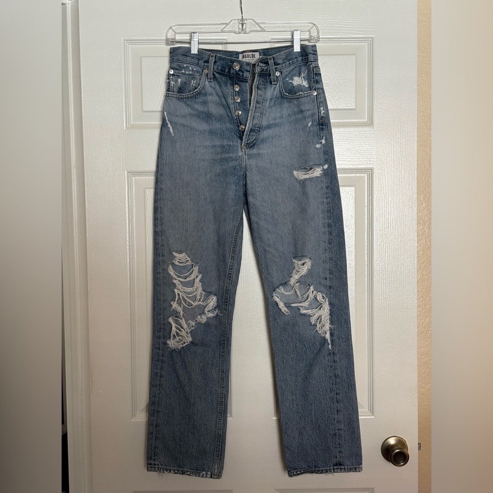 AGOLDE '90s Mid Rise Loose Fit Distressed Jeans 24 in Fall Out A069C-811 - Picture 8 of 13